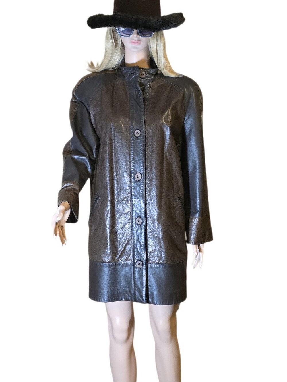 Bettina Vintage Multi Textured Brown Leather Coat Jacket Vintage Size 6 EUC